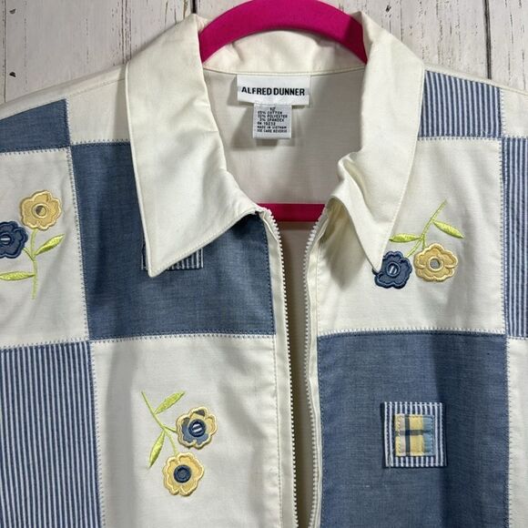 Alfred Dunner Vintage Floral Checkered Full Zip Pockets Coastal Gradma Jacket - Picture 7 of 16